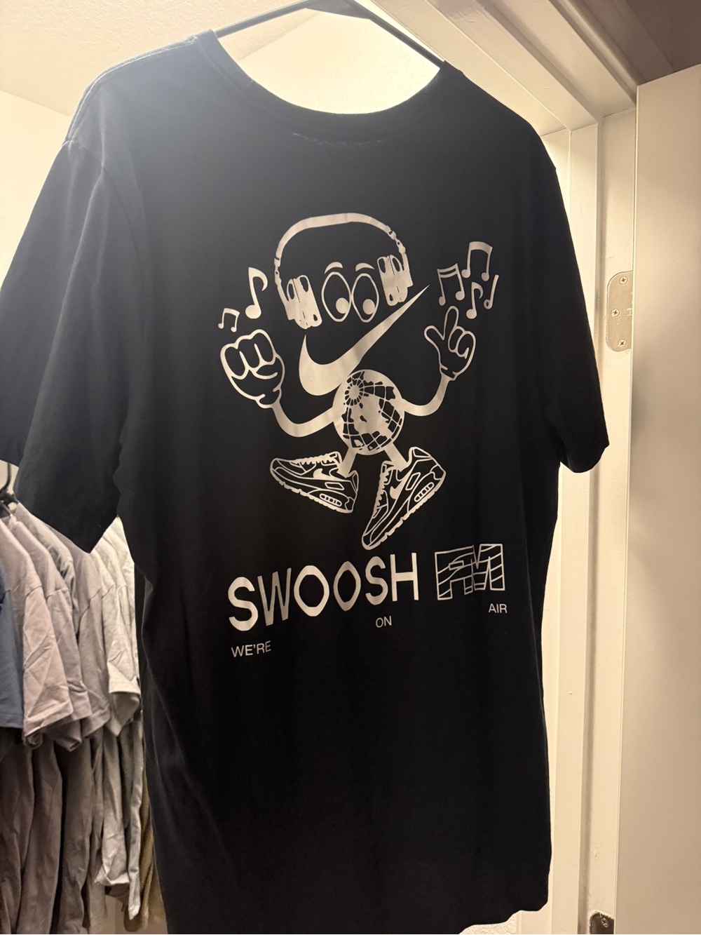 Nike Black Graphic 'Swoosh' Music Tee with White Print